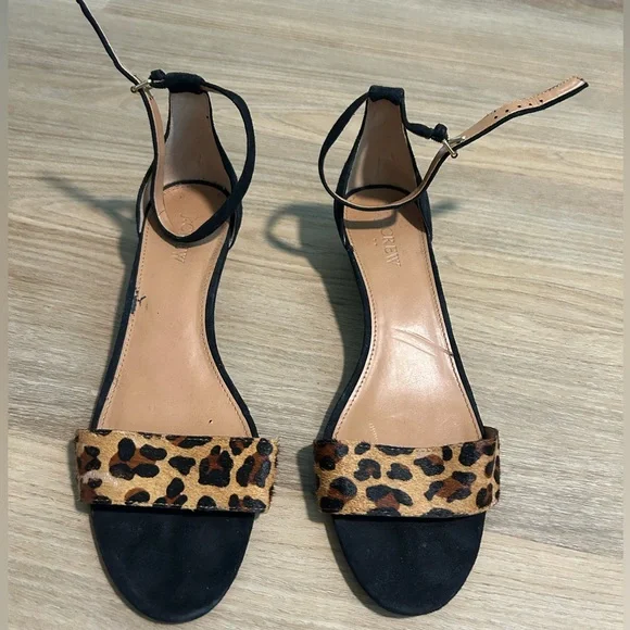 J. Crew Leopard Print Ankle Strap Sandals - Picture 1 of 4
